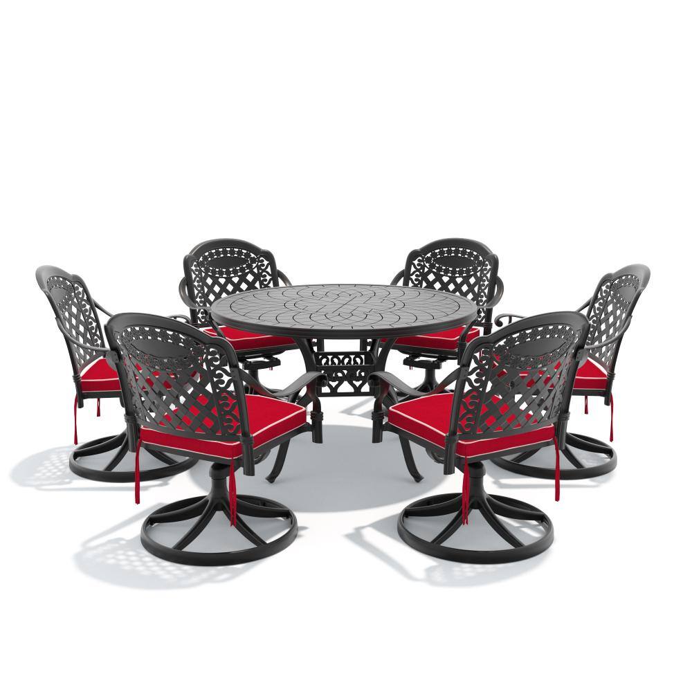 7-Piece Cast aluminum Patio Outdoor Dining Sets with Red Cushions and Swivel Chairs price history on PriceWatchPro
