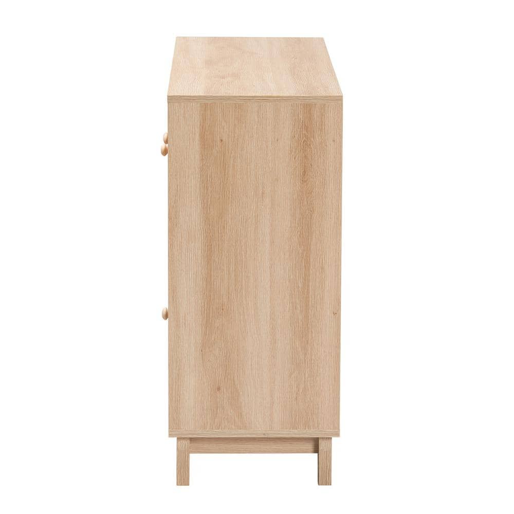 Elsbeth Light Brown Wood and Rattan 3-Door Sideboard