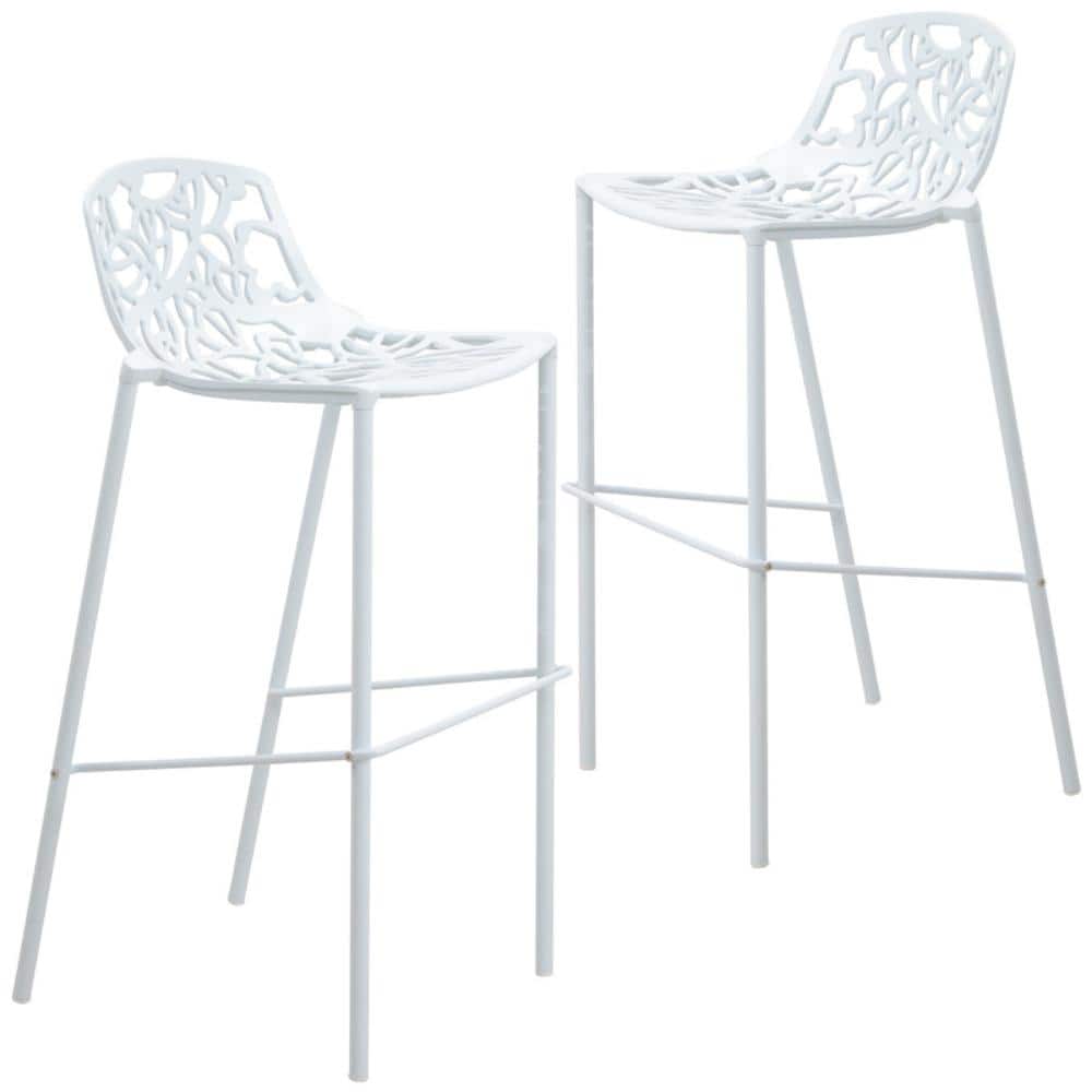 Devon White Set of 2 Outdoor Bar Stool, Mid-Century Modern Stackable Rust-Resistant Metal Patio Stool with Footrest price history on PriceWatchPro