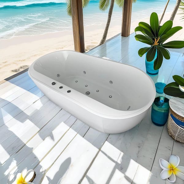 Luxury 67 in. x 31.5 in. Whirlpool and Air Bath Combo Tub with Adjustable Air Blower and Control Switch in White