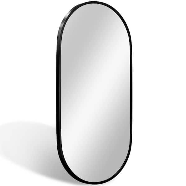 Tovm 18 in. W x 36 in. H Oval Aluminum Framed Wall Bathroom Vanity Mirror Decorative Modern HD Mirror in Matte Black