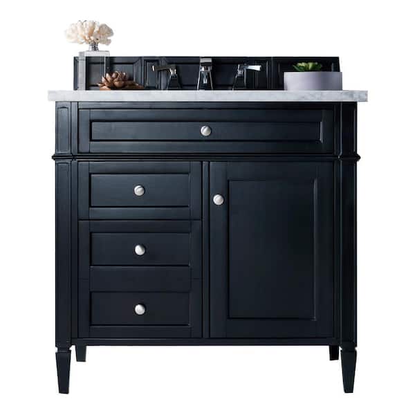James Martin Vanities Brittany 36 in. W x 23.5 in. D x 34 in. H Single Vanity in Black Onyx with Solid Surface Top in Arctic Fall