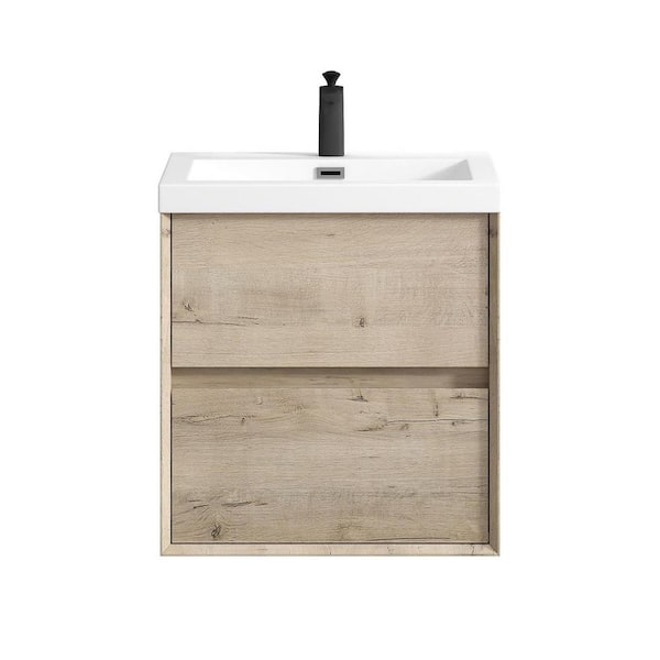 Kingdee 24 in. W x 20 in. D x 26 in. H Single Sink Floating Bath Vanity in Light Oak with White Acrylic Top