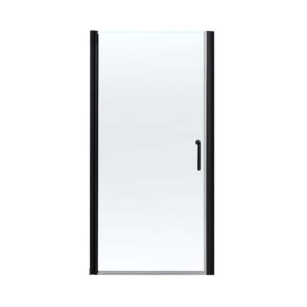 LORDEAR 32 in. W x 72 in. H Pivot Swing Semi-Frameless Shower Door in Matte Black with Tempered Clear Glass
