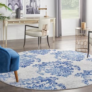 Whimsicle Ivory Navy 8 ft. Floral Farmhouse Round Area Rug