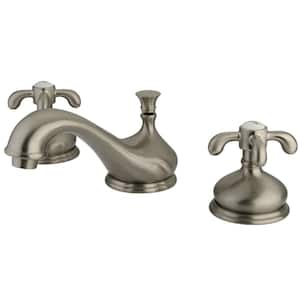 French Country 2-Handle 8 in. Widespread Bathroom Faucets with Brass Pop-Up in Brushed Nickel
