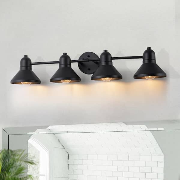 32 in. 4-Light Powder-Coated Black Vanity Light Fixture