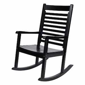 44.25" H Black Hard Wood Modern Wide Seat Outdoor Rocking Chair, Outdoor Patio Chair, Outdoor Furniture, Patio Furniture