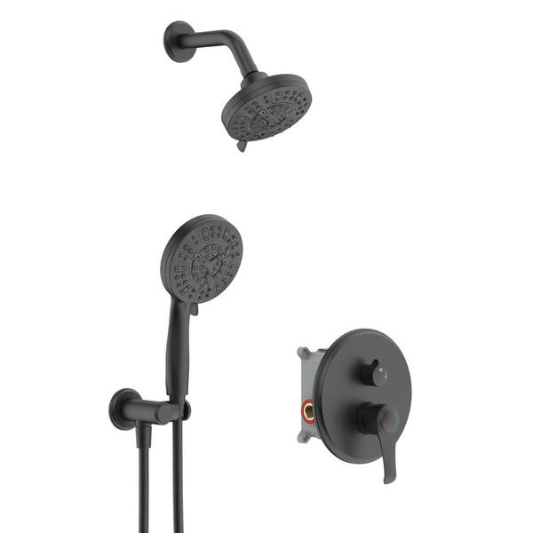 INSTER MINT 7-Spray Patterns 2 GPM 5 in. Wall Mount Fixed Shower Head with Hand Shower Head in Matte Black (Valve Included)