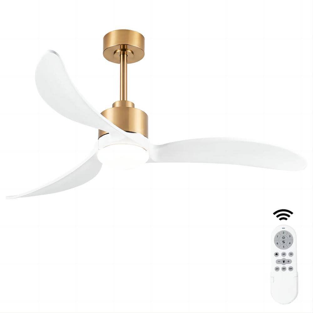 52 in. Smart Indoor Ceiling Fan Gold with Dimmable LED Reversible DC Motor 