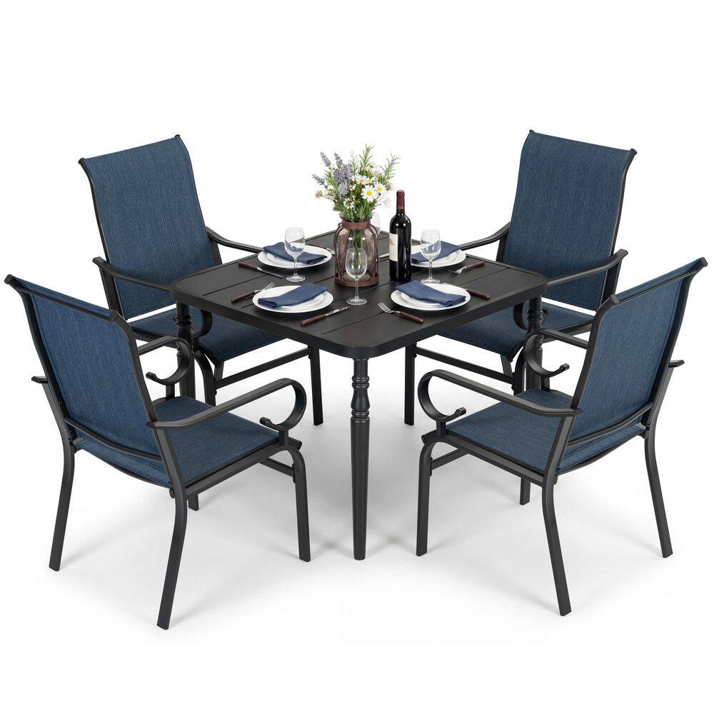 Black 5-Piece Textilene and Metal Square Outdoor Dining Set, Breathable Textilene, Slatted Tabletop, Umbrella Hole price history on PriceWatchPro