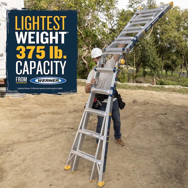 11 ft. Height 14 ft. Reach Aluminum Fully Compactable Multi-Position Ladder  375 lbs. Load Capacity Type IAA Duty Rating