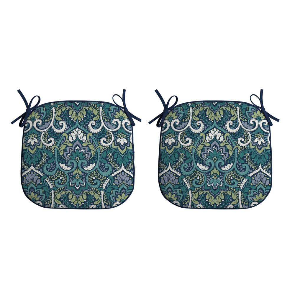 Sapphire Blue Damask Foam Seat Pad Set, 17 x 16