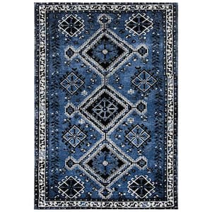 Vintage Hamadan Blue/Black 5 ft. x 8 ft. Border Geometric Area Rug