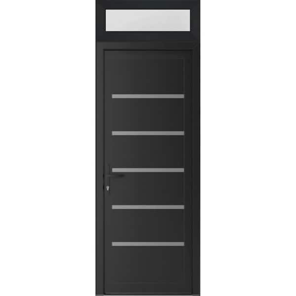 32 in. x 94 in. Right-hand/Inswing Frosted Glass Matte Black Steel Prehung Front Door with Hardware