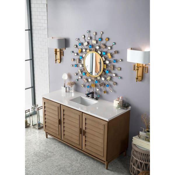 James Martin Vanities Portland 60.0 in. W x 23.5 in. D x 34.3 in. H Bathroom Vanity in Whitewashed Walnut with White Zeus Quartz Top