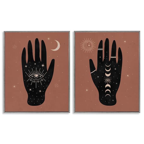 Stupell Industries All Seeing Mystical Hands by Nina Blue 2-Pieces Gray Framed Religious Giclee Art Print 20 in. x 16 in.