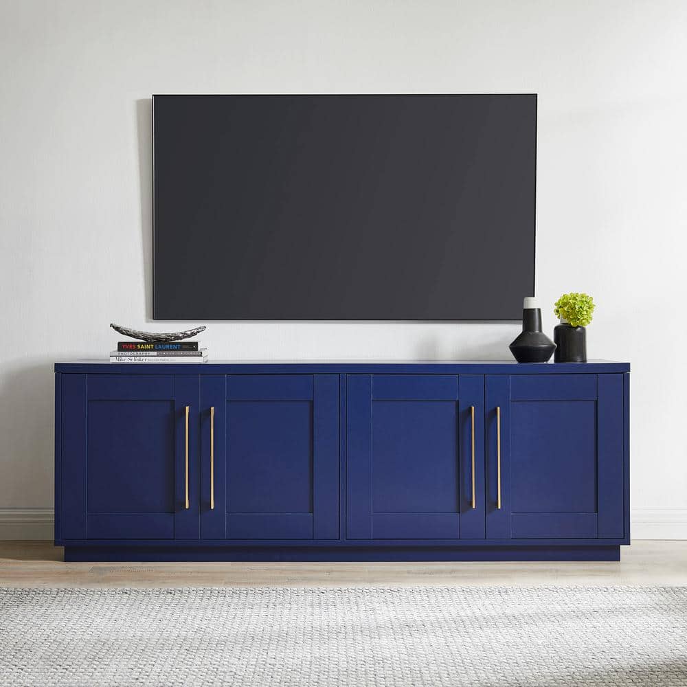 Tillman Dark Blue MDF TV Stand with Brass Hardware