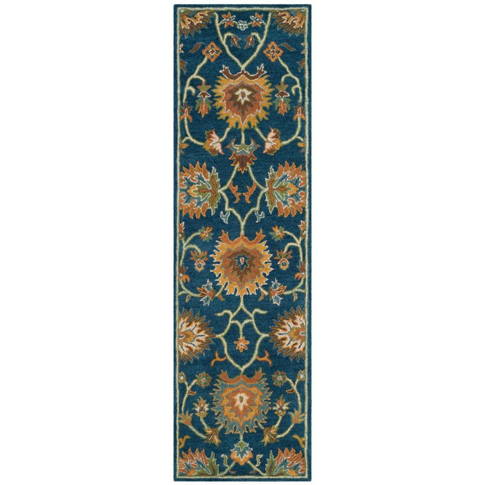 Hand-Tufted Navy and Orange Wool Runner Rug, 2'3" x 8'