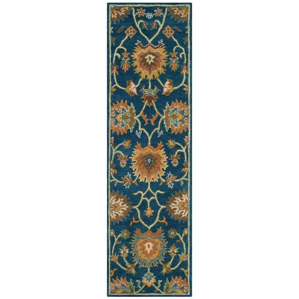 Heritage Navy 2 ft. x 8 ft. Floral Runner Rug