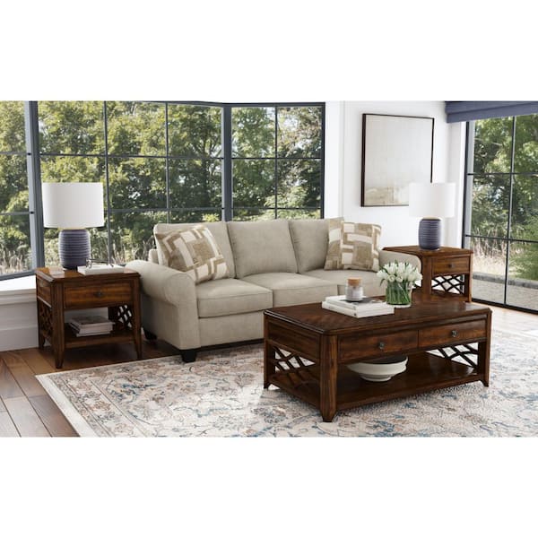 Stark 48 in. Cherry Rectangle Wood Coffee Table with Drawers