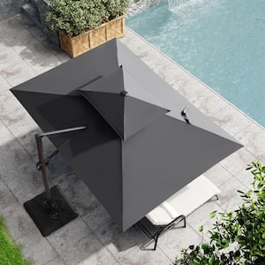 Double top 11 ft. x 9 ft. Rectangular Heavy-Duty 360-Degree Rotation Cantilever Patio Umbrella in Dark Gray