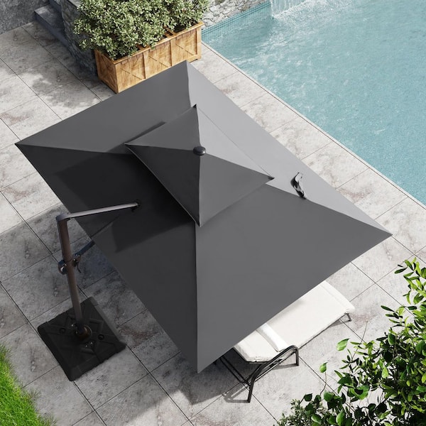 Pellebant Double top 11 ft. x 9 ft. Rectangular Heavy-Duty 360-Degree Rotation Cantilever Patio Umbrella in Dark Gray