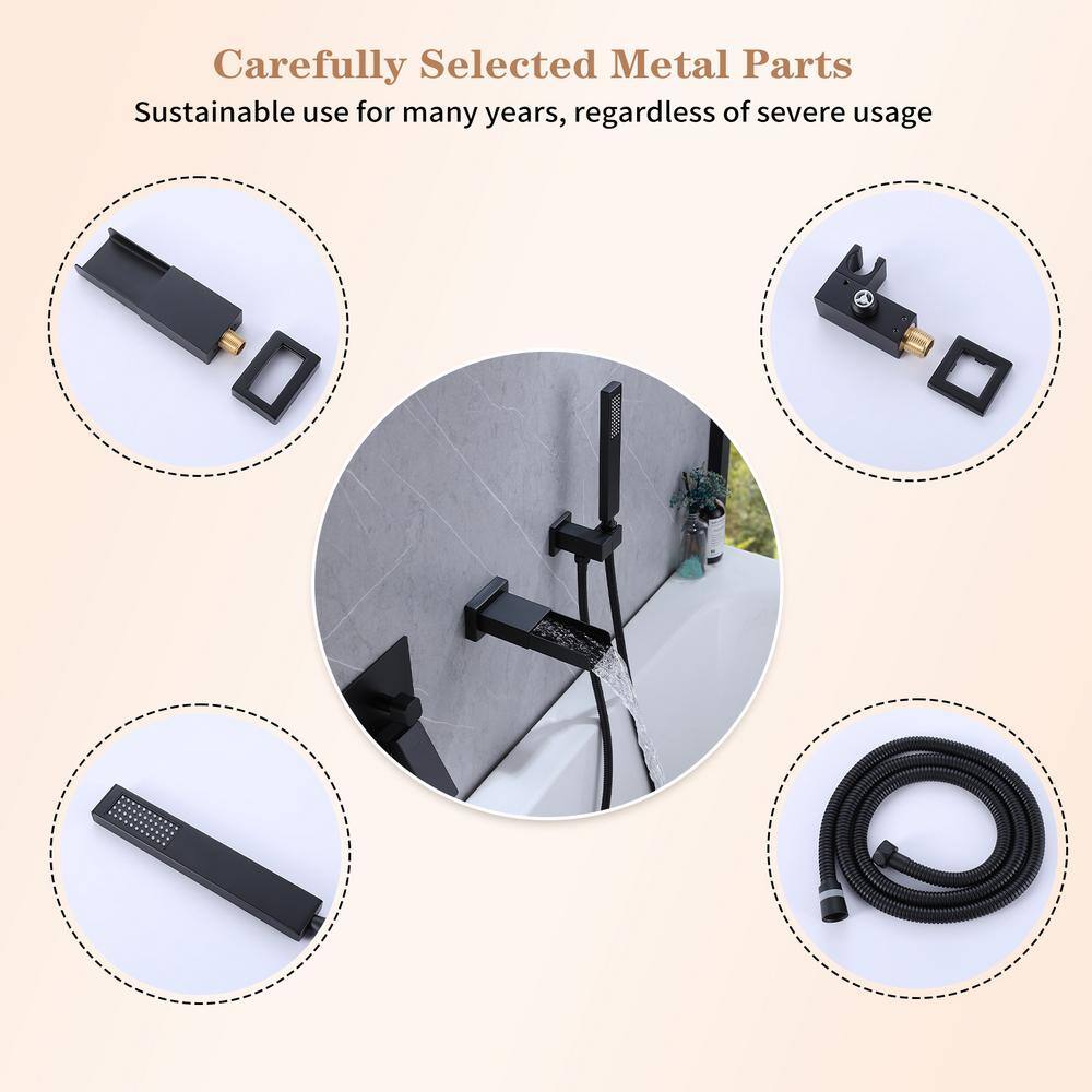 Matte Black Freestanding Waterfall Tub Faucet with Hand Shower