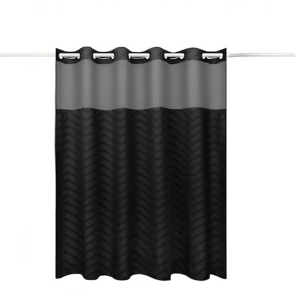 74 in. W x 71 in. L Polyester Shower Curtain in Black, No Hook Shower Curtain and Liner Set for Bathroom and Hotel