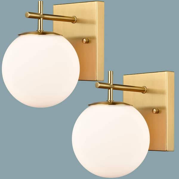 CLAXY 4.45 in. 1-Light Gold Vanity Light with Frosted Glass Shade