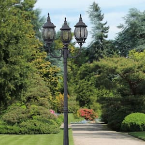 Parkway 7.6 ft. 3-Light Black Outdoor Lamp Post Light Fixture Set with Clear Glass