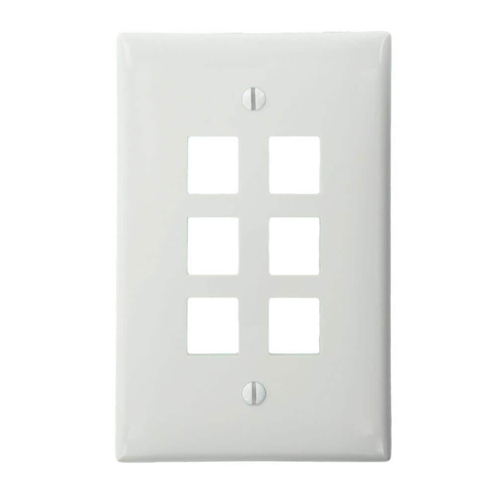 White High-Impact Nylon 6-Port Single Gang Faceplate