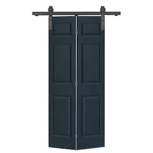 24 in. x 80 in. 6 Panel Charcoal Gray Painted MDF Composite Bi-Fold Barn Door with Sliding Hardware Kit