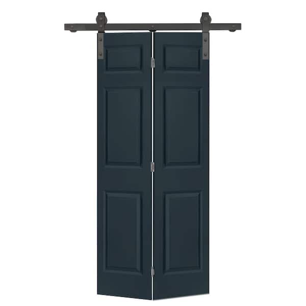 CALHOME 36 in. x 80 in. 6 Panel Charcoal Gray Painted MDF Composite Bi-Fold Barn Door with Sliding Hardware Kit