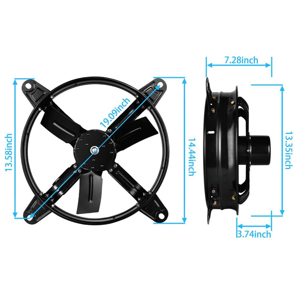 14 Inch Black Galvanized Steel Attic Ventilation Fan