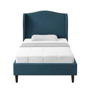 Knight Blue Wood Frame Full Size Platform Bed With Nailhead Trim