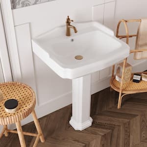 Dynasty 23 in. W. x 19 in D Tall White Vitreous China Rectangular Pedestal Bathroom Sink with Overflow