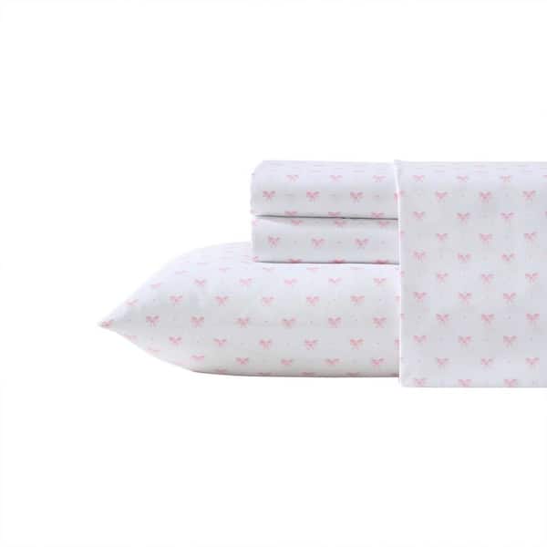 Lovely Bows 4-Piece Pink Microfiber Queen Sheet Set