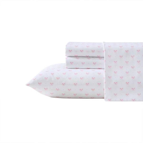 Laura Ashley Lovely Bows 3-Piece Pink Microfiber Twin Sheet Set