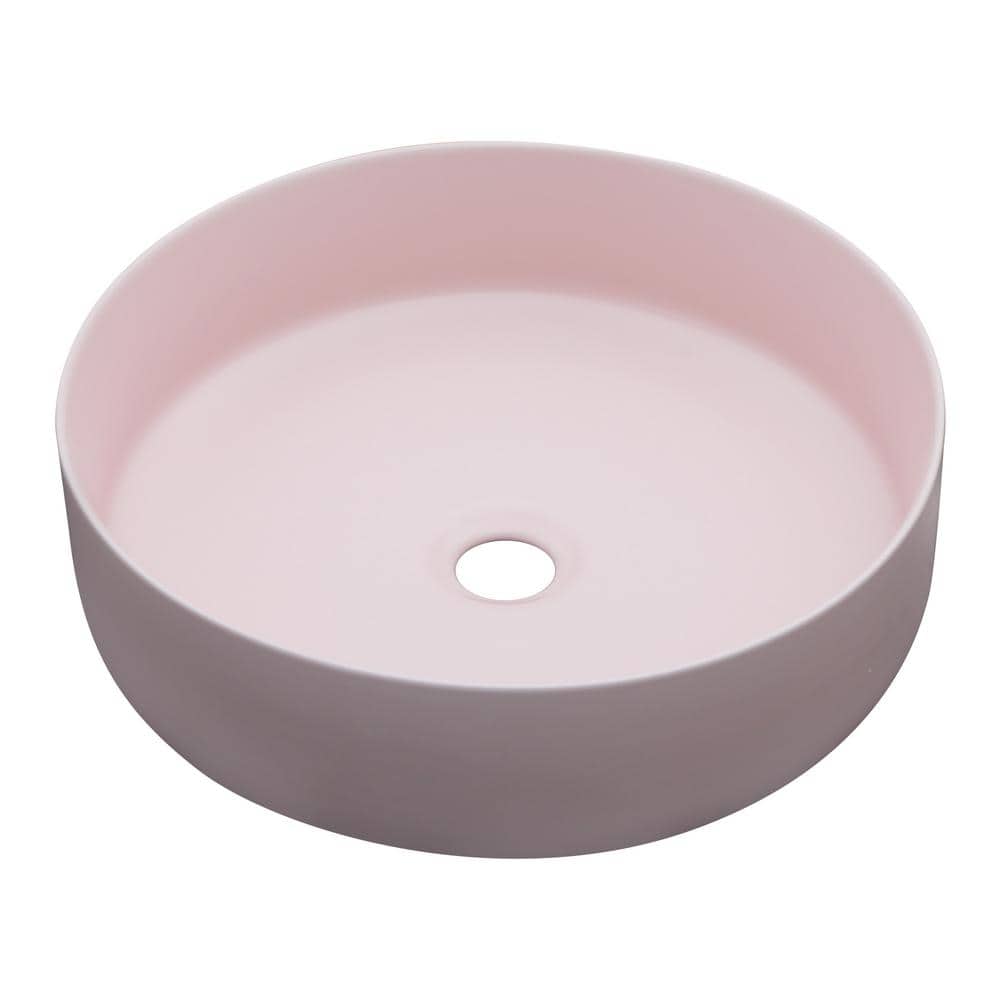 16" Pink Round Ceramic Vessel Bathroom Sink