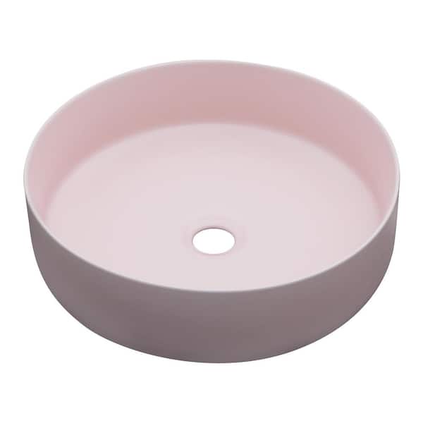 16 in. Pink Round Ceramic Above Countertop Bathroom Vanity Vessel sink