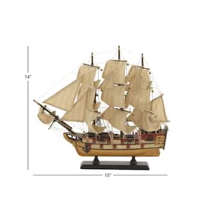 3 in. x 14 in. Beige Wood Sail Boat Sculpture with Lifelike Rigging