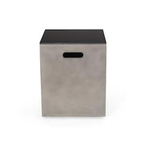 Aido 20 in. Light Grey Square Stone Outdoor Patio Side Table