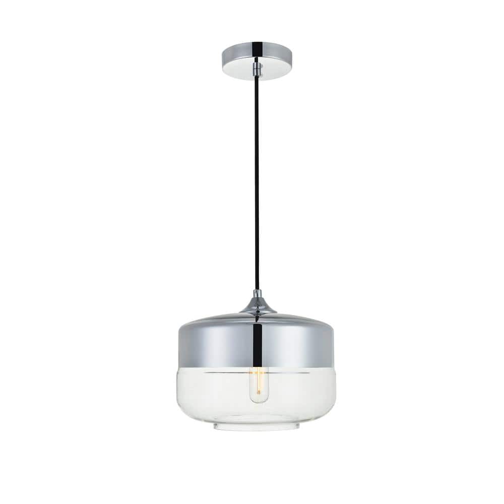 Timeless Home Ada 1-Light Pendant in Chrome with 9.8 in. W x 7.1 in. H Clea