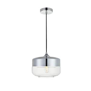 Timeless Home Ada 1-Light Pendant in Chrome with 9.8 in. W x 7.1 in. H Clear Glass Shade