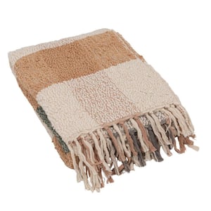 Multicolor Hand-Woven Cotton Throw Blanket with Plaid Pattern and Fringe