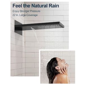 22 in. 15-Spray Radiance Waterfall Wall Bar Shower Kit with 6-Body Spray in Matte Black (Valve Included)
