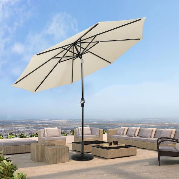 10 ft. Beige Patio Umbrella with Push Button Tilt, Heavy-Duty Outdoor Market Umbrella (Not Include Base)