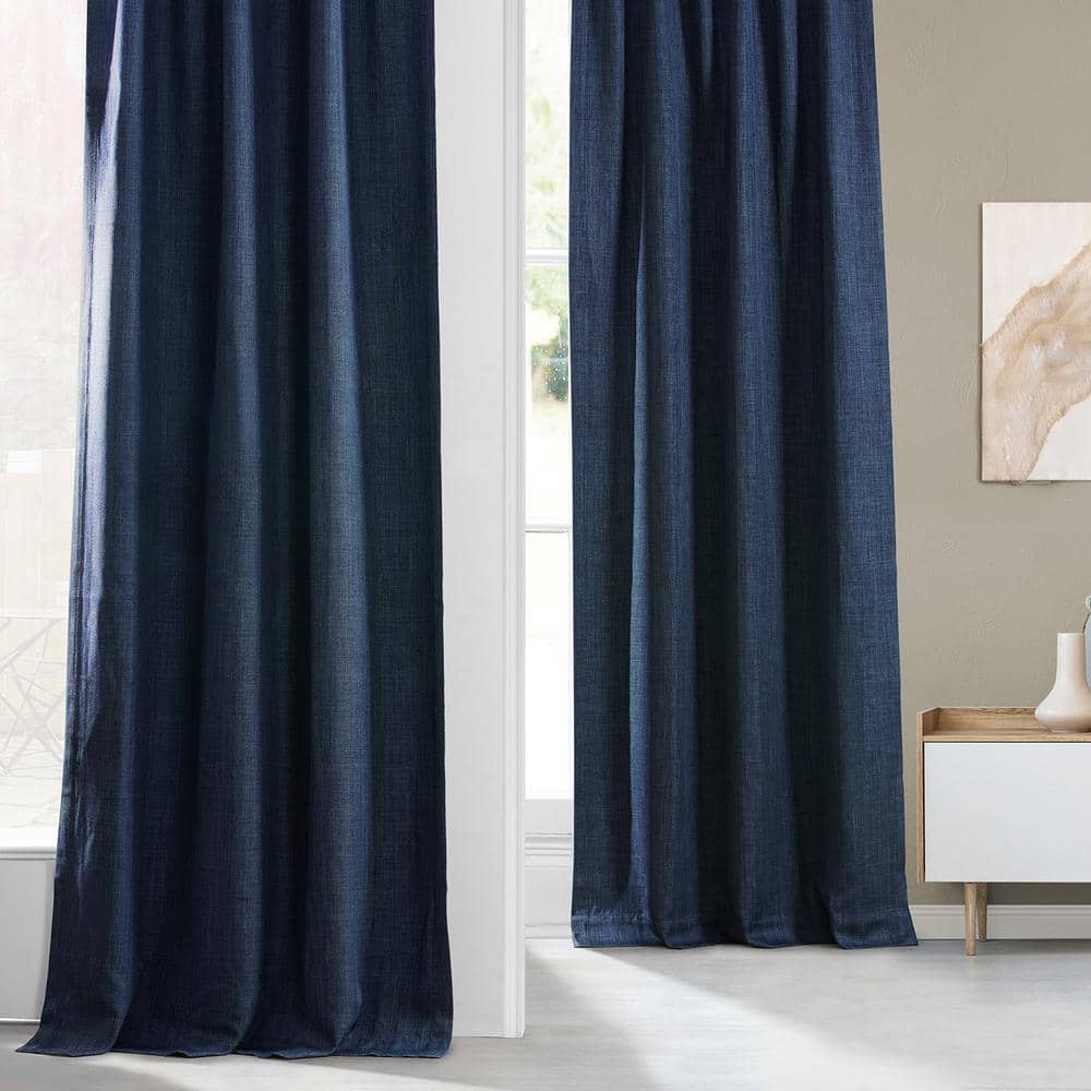 Indigo Faux Linen 108" Blackout Curtain Panel