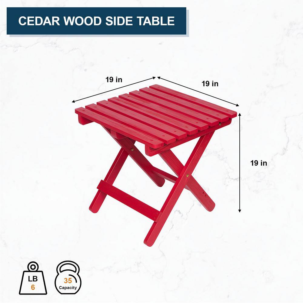 Chili Red Cedar Wood Folding Outdoor Side Table